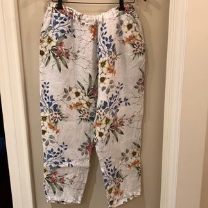 Floral print linen pants; size XL